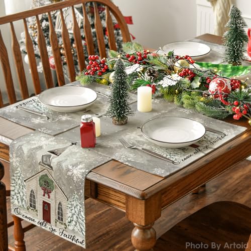 Artoid Mode 12" x 18" Placemats Set of 4 - Christmas Snowflake & Merry Xmas Decor, 100% Polyester