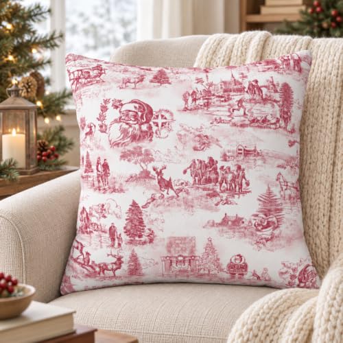 LOHDALOLF Christmas Toile Throw Pillow Covers 18x18 Inches Set of 2 - Holiday Decor