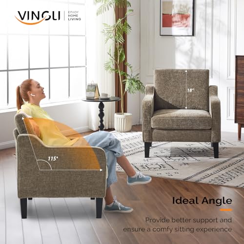 Chenille Upholstered Accent Chair with Solid Wood Legs for Living Room