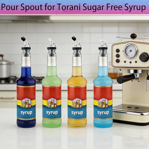 ziHenryDa Pour Spout for Torani Sugar-Free Syrup 25.4 Fl Oz Bottle - Black, Leak-Proof, 4-Piece Set with Caps