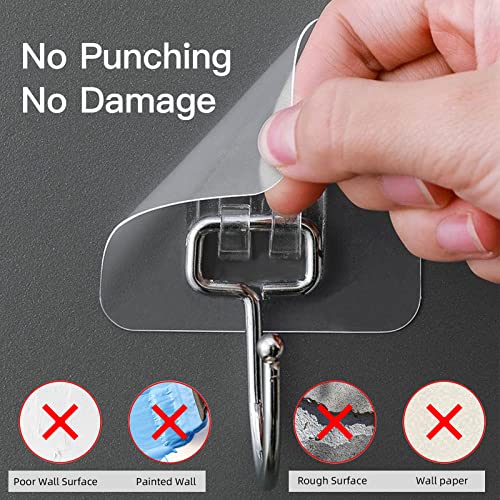 Heavy-Duty Adhesive Wall Hooks - 10 Pack Clear Traceless Hangers
