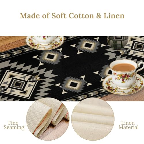GMLOV 13x60in Black Aztec Table Runner Ethnic Southwest Geometric Tribal Home Decor