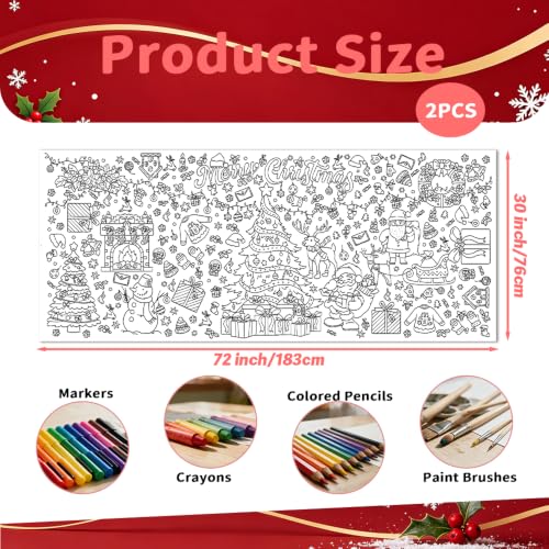QIHOMPIB 2 Pack Christmas Coloring Tablecloths - 30x72 Inch Kids & Adults Art Crafts