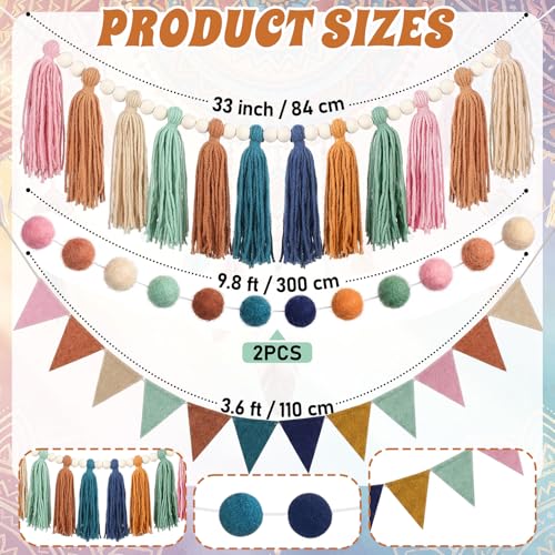 4-Piece Boho Tassel and Pompom Garland Set for Classroom and Party Decor