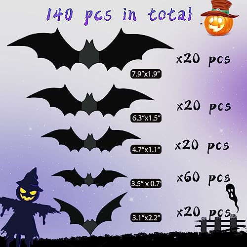 140 PCS 3D Bat Wall Decorations - Halloween PVC Stickers
