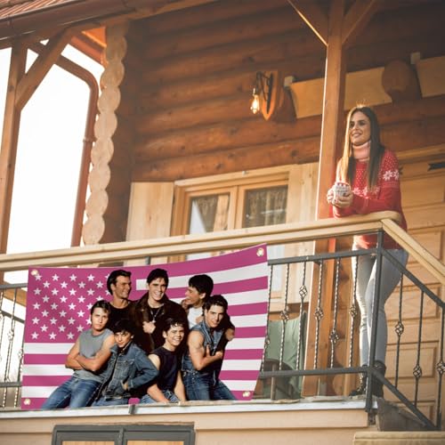 Pink American Flag Tapestry Banner - 3x5 ft Dorm Decor with Grommets