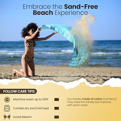Turkish Beach Towel Set of 6 - 100% Cotton Oversized Quick Dry Sand Free