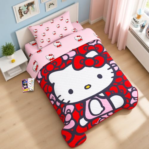 Hello Kitty Twin Bedding Set for Girls - Microfiber Bedspread, Sheets & Pillowcase Bundle