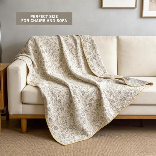 King Size Floral Cotton Muslin Quilt - Lightweight Reversible Bedspread