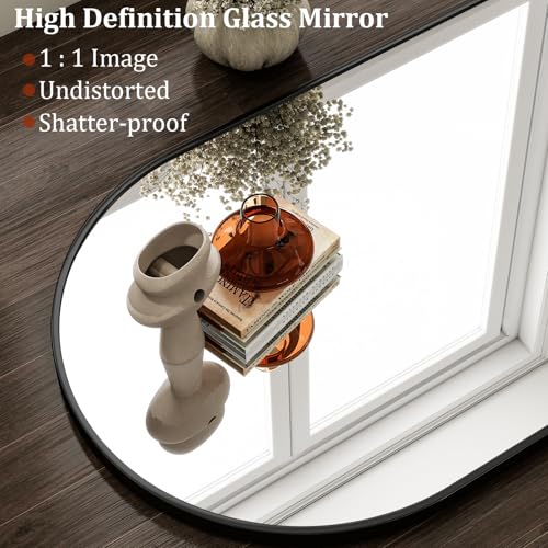 20"x30" Arched Wall Mirror - Black Aluminum Alloy Frame Bathroom Mirror
