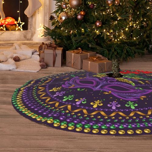 Juniissl Festival Purple Christmas Tree Skirt, Fleur De Lis 36 Inch, Medium