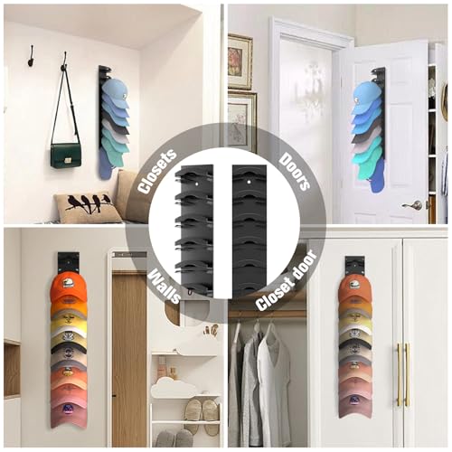 Hat Organizer for Baseball Caps 2-Pack, Wall Mount & Door Cap Rack Holder