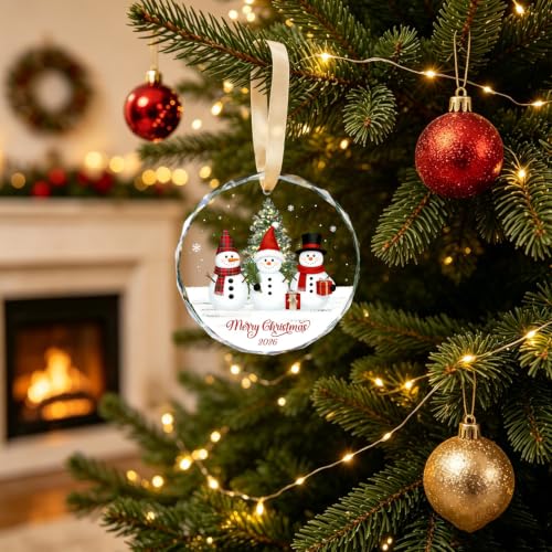 Merry Christmas Snowman Ornament 2026 - Clear Crystal Holiday Tree Decor, Set of 3