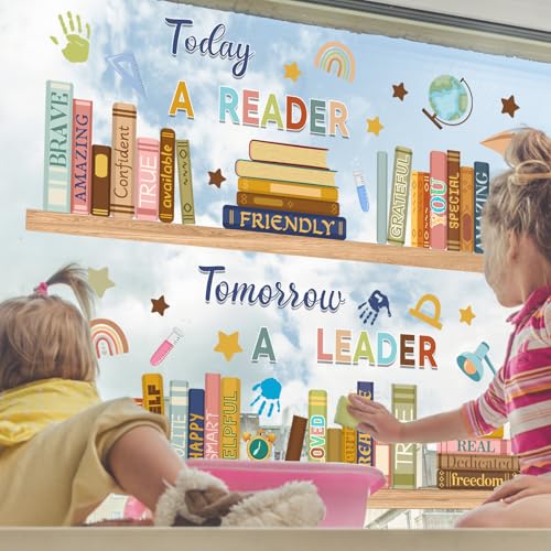 Boho Book Window Clings, Inspirational Double-Sided Classroom Decals