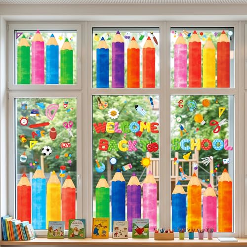 Back to School Window Clings - 104 Double-Sided Stickers for Classroom