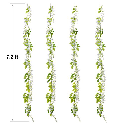 Artificial Wisteria Garland - 4 Pcs 28.8ft White Silk Flowers for Wedding & Home Decor