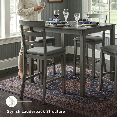 5-Piece Square Counter Height Dining Set for 4, Charcoal Gray