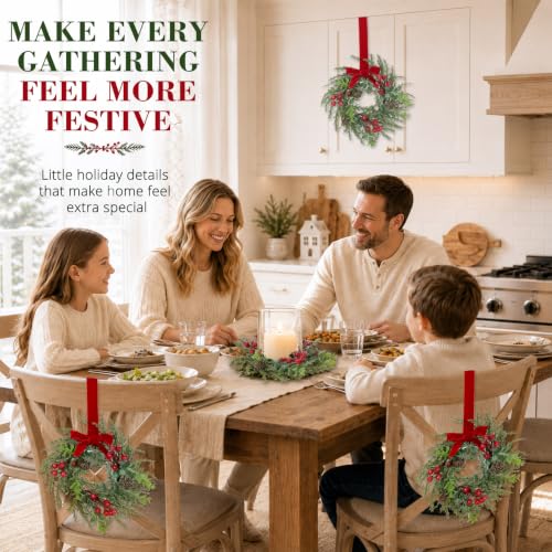 4Pcs 12" Mini Christmas Wreath Cabinet Wreaths for Kitchen Red Bow