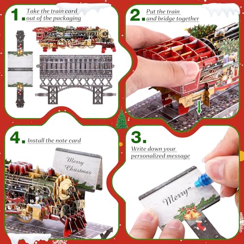 Teling Christmas Train Pop-up Card with Envelope - Vintage Steam Locomotive, Festive Keepsake, Model Rail Fan Gift - Christmas Train Variation