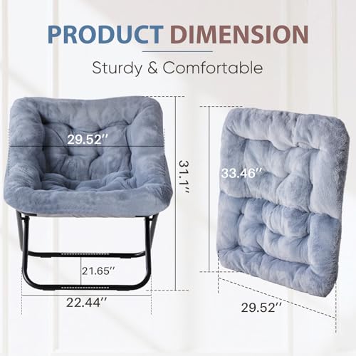 Oversized Faux Fur Saucer Chair, Folding Lounge Chair with Metal Frame