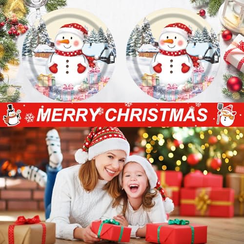 Cangmyxis 40pc Christmas Snowman 7in Disposable Plates – Merry Christmas Edition