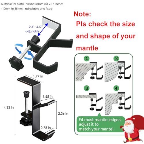 Adjustable 2-in-1 Christmas Stocking and Garland Mantle Hooks, 2 Pack