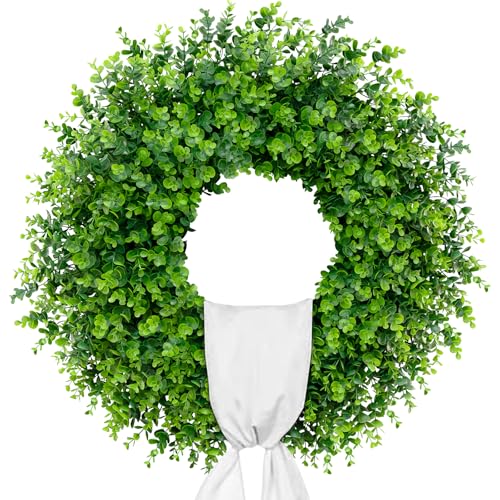 28-Inch Artificial Boxwood Wreath for Front Door, Year-Round Greenery Decor