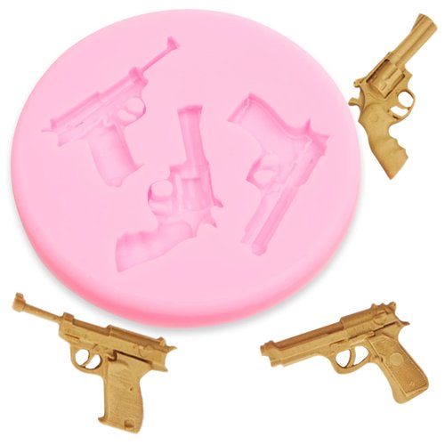 Gun Bullet Silicone Molds 5 Pcs, Pistol 3D Machine Gun Grenade Chocolate Fondant Mold for Cake Decoration Candy Sugar Cupcake Topper Polymer Clay Crafts