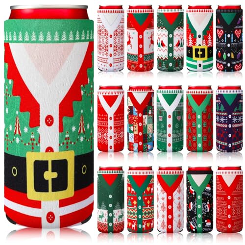 Maxcheck 16 Pcs Christmas Ugly Sweater Beer Can Cooler Sleeves for 12 oz – Sweater Variation