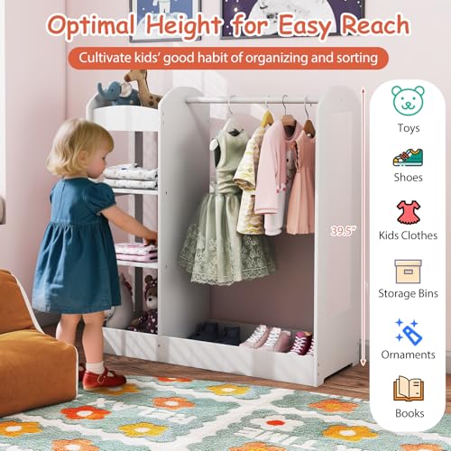 Kids Wooden Dress-Up Storage Armoire with Mirror and Hanging Rack