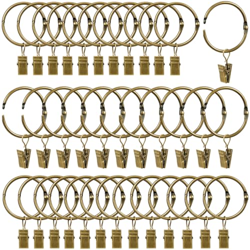 Openable Curtain Rings with Clips, 1.26-inch Bronze Drapery Rings, Set of 36