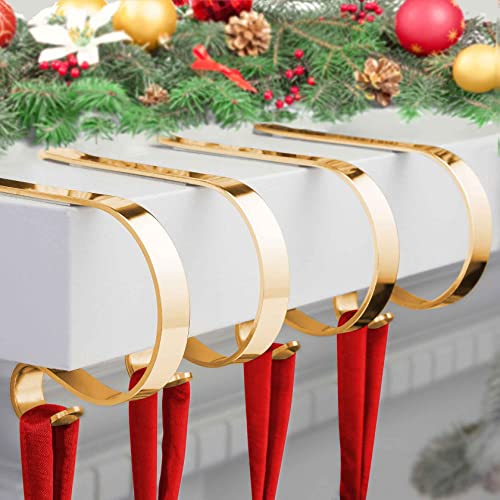 Adjustable Christmas Stocking Holders for Mantle - 4 Pack Gold Hangers