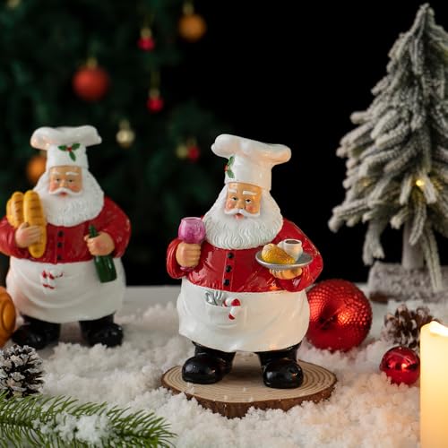 Chef Santa Claus Tabletop Figurine - Resin Christmas Decor with Wine & Bread