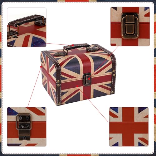 Vintage British Flag Wooden Treasure Chest Jewelry Keepsake Storage Box