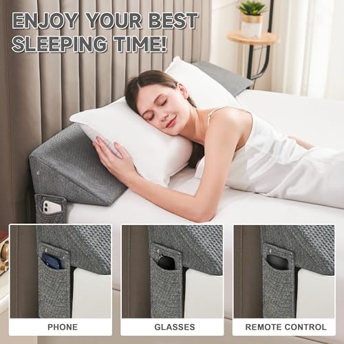Queen Bed Wedge Pillow - High-Density Foam Gap Filler (60"x6"x10") - Grey