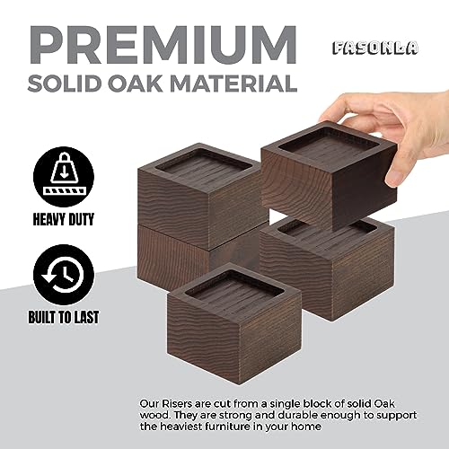Set of 8 Wooden Bed Risers - 2 Inch Height, Non-Slip Design