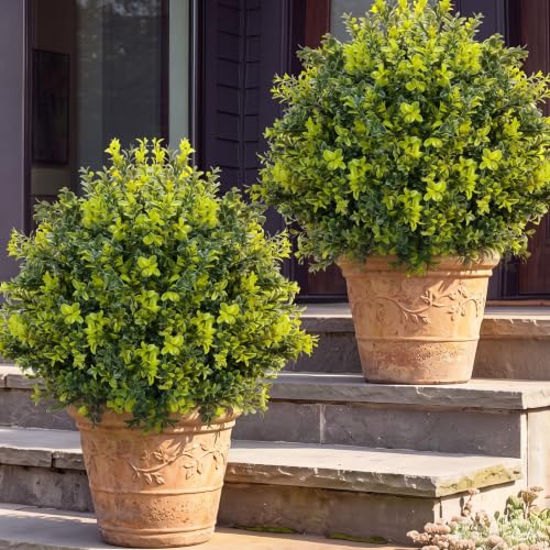 2-Pack 24-Inch Artificial Boxwood Topiary Ball Trees with Ground Spikes