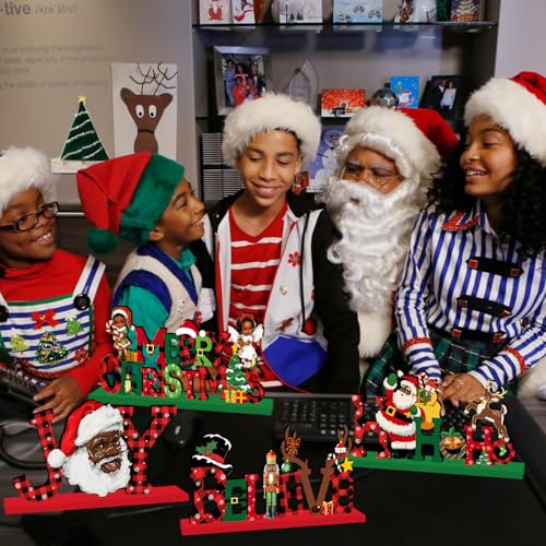 4pcs Black Santa Christmas Decorations Wood Centerpieces
