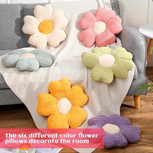 6-Piece Flower Shaped Plush Throw Pillows, 15-Inch Daisy Floor Cushions