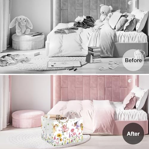 Floral Flower Fairy Laundry Basket - Collapsible Toy Storage Bin for Kids