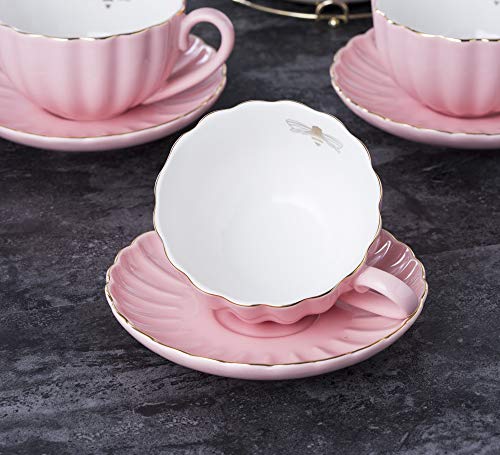 Jusalpha Pink Tea Set for 4 - 17-Piece Coffee & Tea Service with Cups, Saucer, Teapot, Sugar Bowl, Creamer & Accessories - Serve in Style