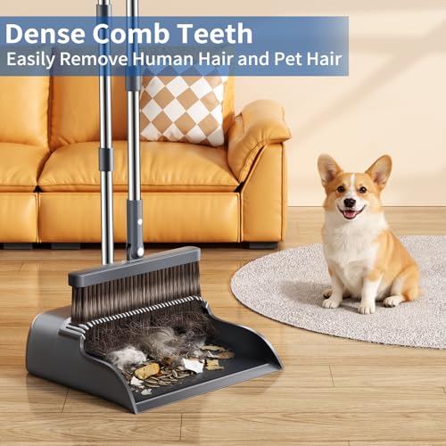 Broom and Dustpan Combo Set with 51.6" Adjustable Handle & Pet Hair Comb