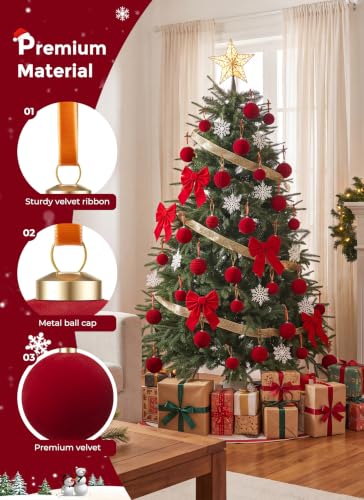 Minetom Burgundy Velvet Christmas Ornaments 15 Pcs – 3.15 inch assorted shapes