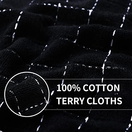 100% Cotton Terry Kitchen Towels - 4 Pack Absorbent Dish Towels, Black