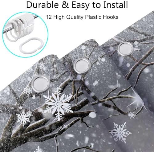 Grey Winter Christmas Shower Curtain 72x72in - Snowman Forest Scene, Waterproof