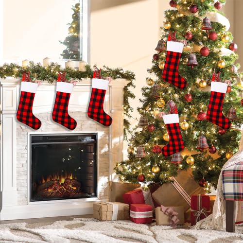 Large 22-Inch Red & Black Buffalo Plaid Christmas Stockings (6-Pack)