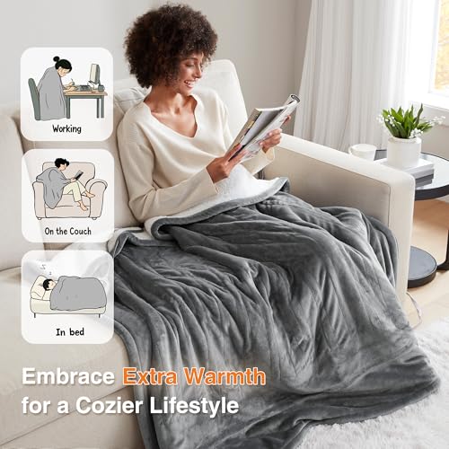 Reversible Heated Throw Blanket - Plush Sherpa Electric Blanket