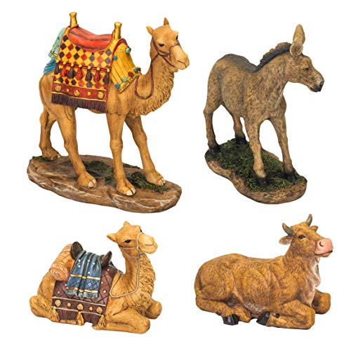 4-Piece Nativity Animals Set - Hand-Painted Polystone Camels, Donkey & Ox