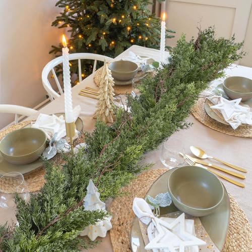 Artificial Christmas Garland 6ft Pine Cedar & Cypress Leaves for Mantel Fireplace Decor