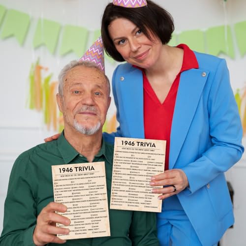80th Birthday Trivia Game Cards, 1946 Party Activity, 30 Pack